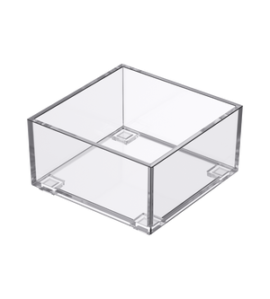 The SLIDE drawer organizer KLAR by BNB x VCN is a clear, square acrylic box with transparent sides—perfect as a stackable drawer organizer, shown here on a white background.