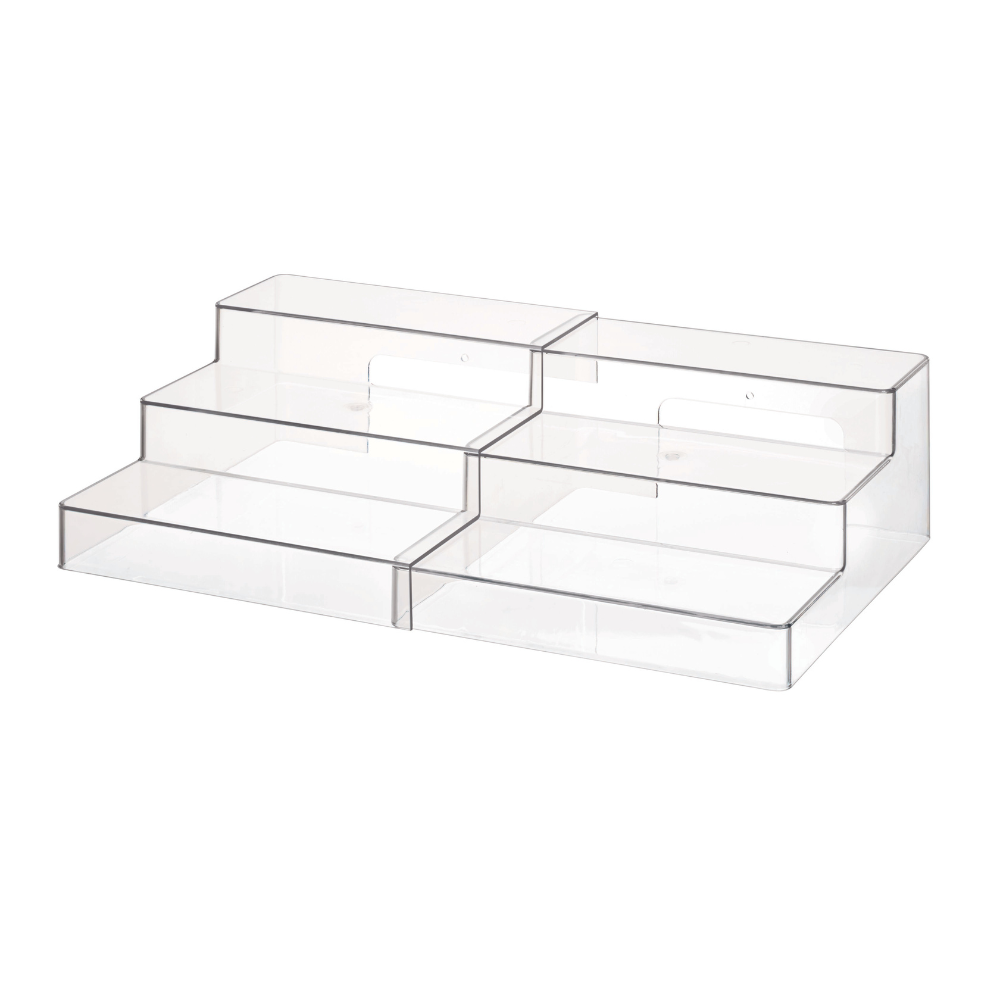 Das iDesign HOME EDIT - Küchen- und Gewürzregal KLAR ist ein ausziehbares, klares Regal mit drei Ebenen und sechs Fächern - ideal zum Aufbewahren oder Präsentieren von Gewürzen, Kosmetik oder kleinen Büroartikeln.